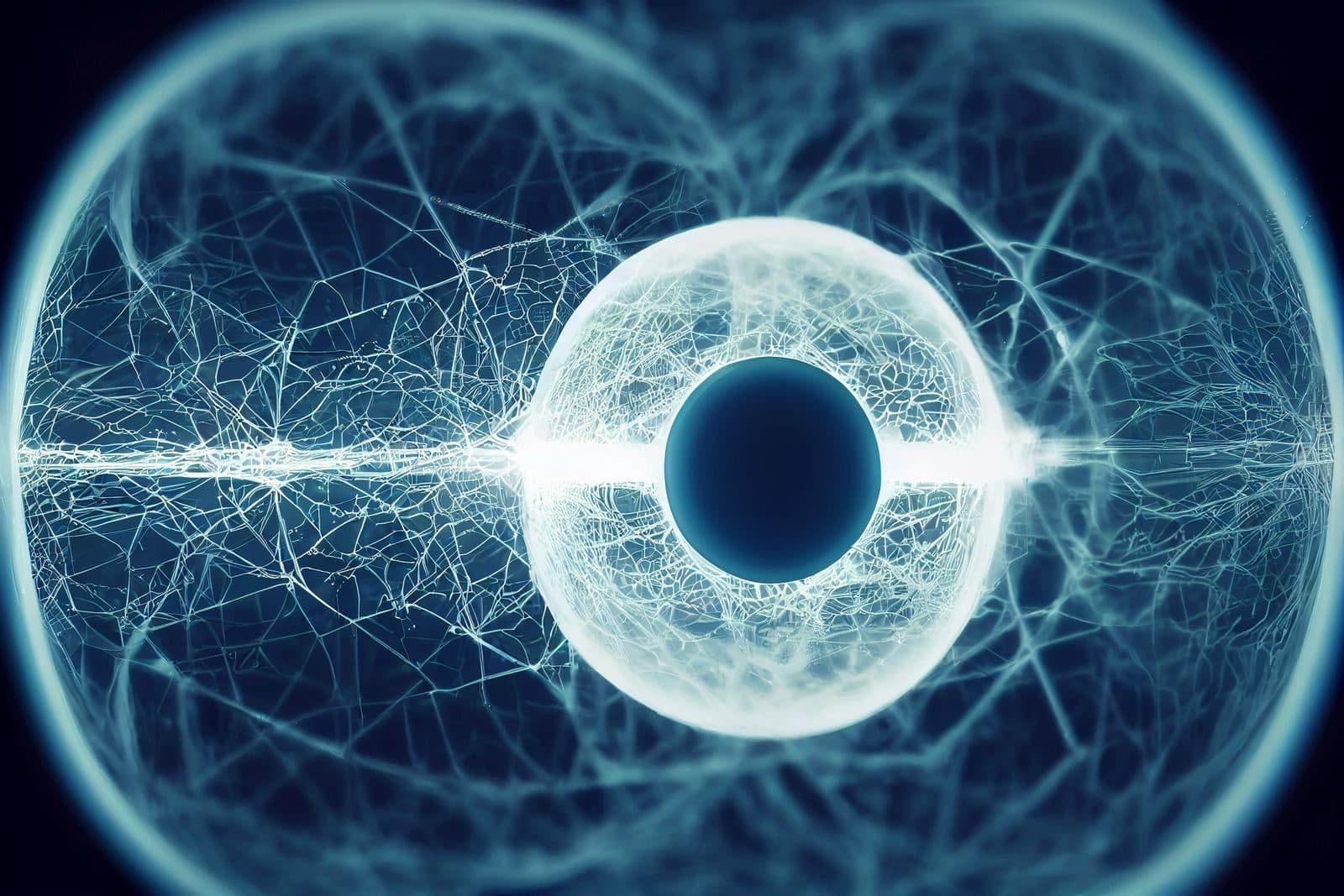 Abstract glowing neural sphere representing brain stimulation research