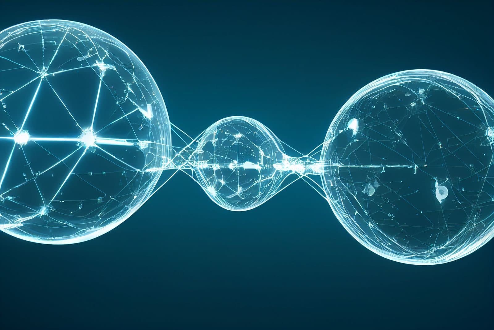 Abstract glowing spheres connected by neural pathways