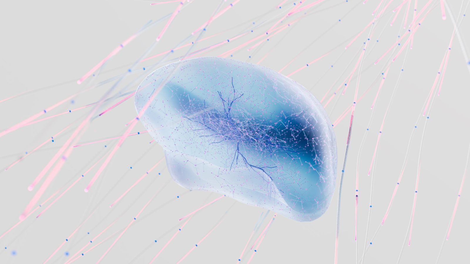 Glowing brain render illustrating closed-loop neuromodulation and neuroengineering
